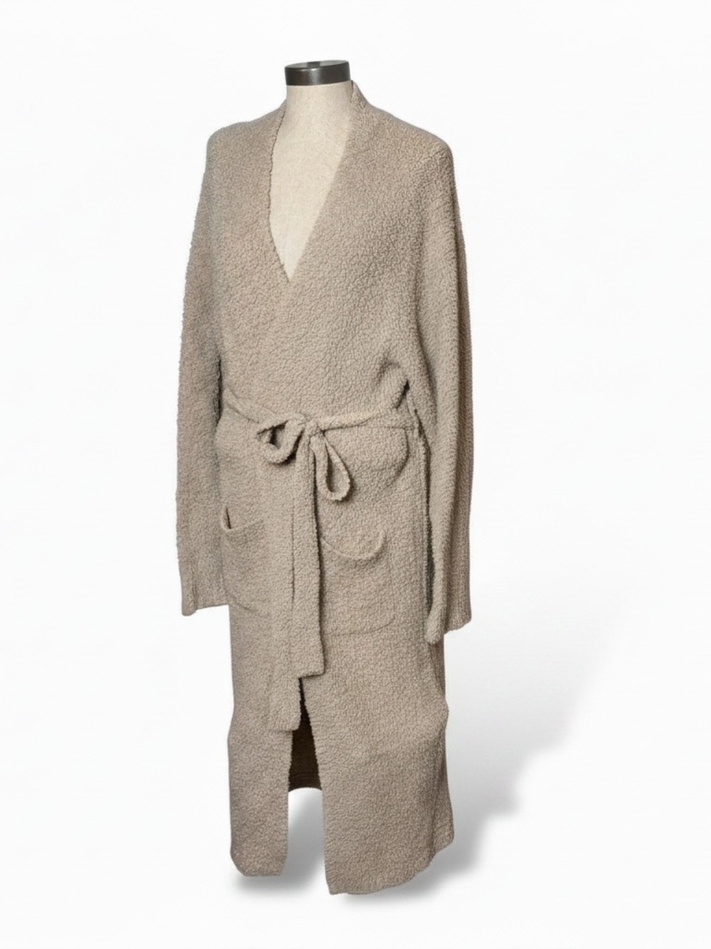 SKIMS Cozy Knit Long Robe L/XL Beige Plush Belted Pockets